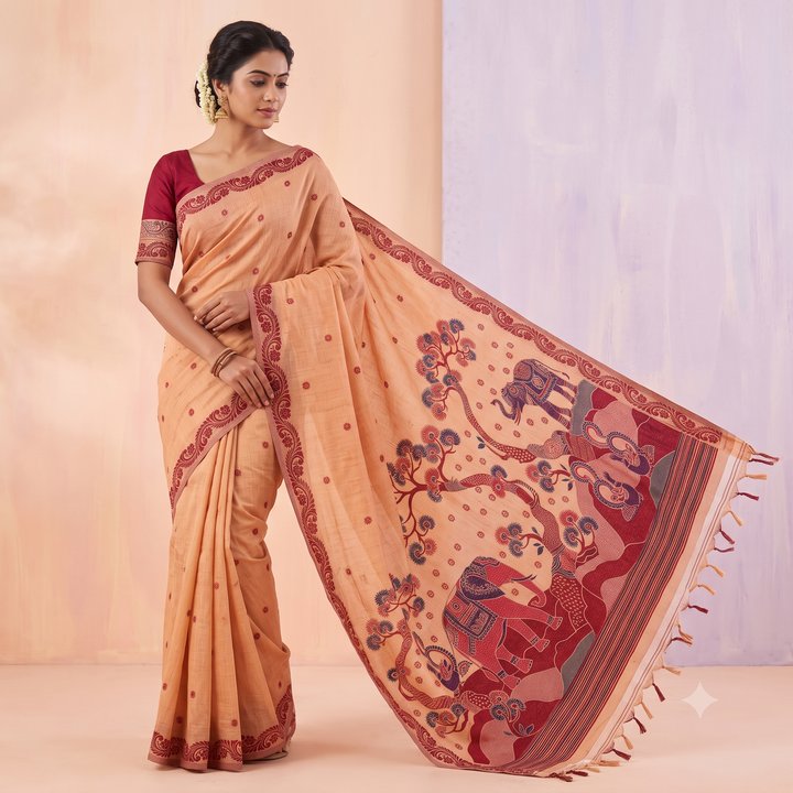 KUBERAN PEACH RAW SILK SAREE