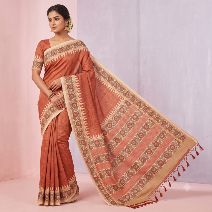KUBERAN RUST RED RAW SILK SAREE