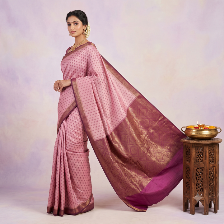 KUBERAN PINK PURE TUSSAR SILK SAREE