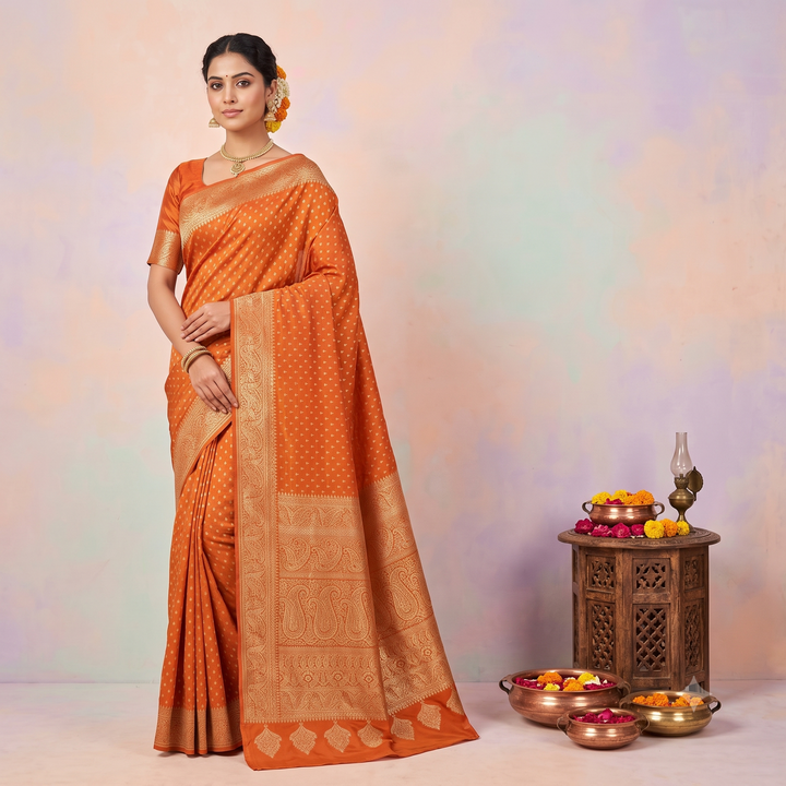 KUBERAN ORANGE BANARAS GEORGETTE SAREE