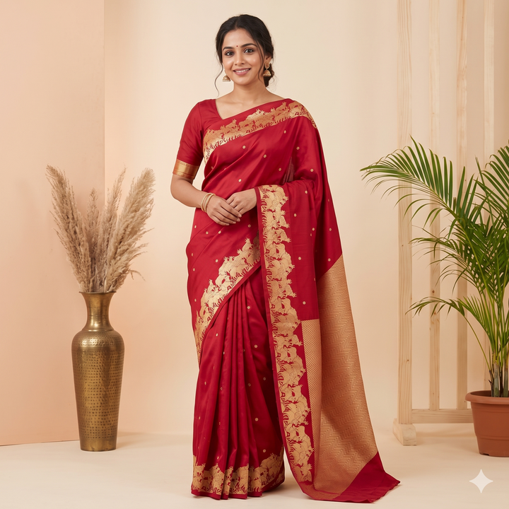 Kuberan Red Pure Banarasi Silk Saree