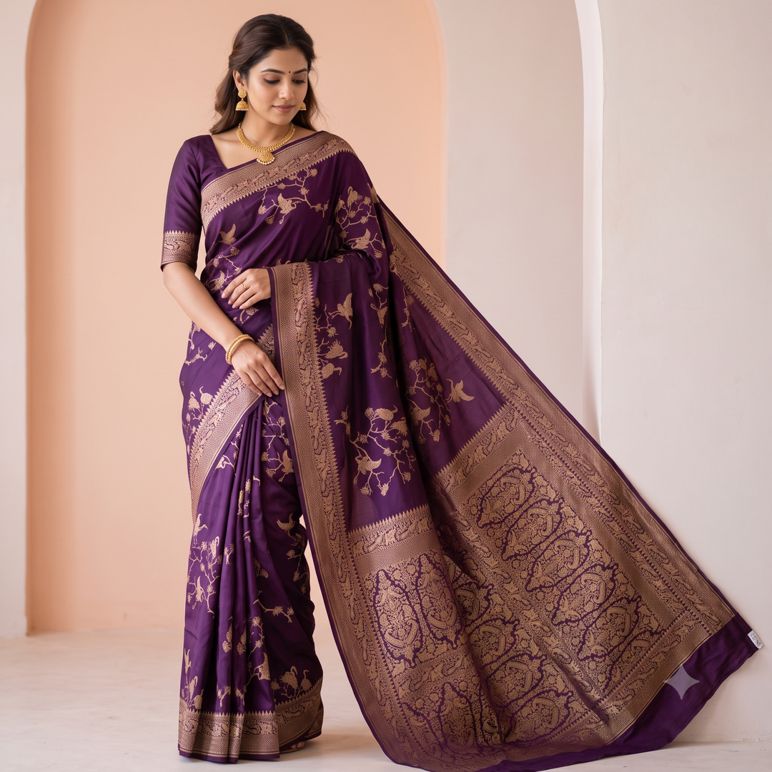 KUBERAN PURPLE PURE KHADDI GEORGETTE  SAREE