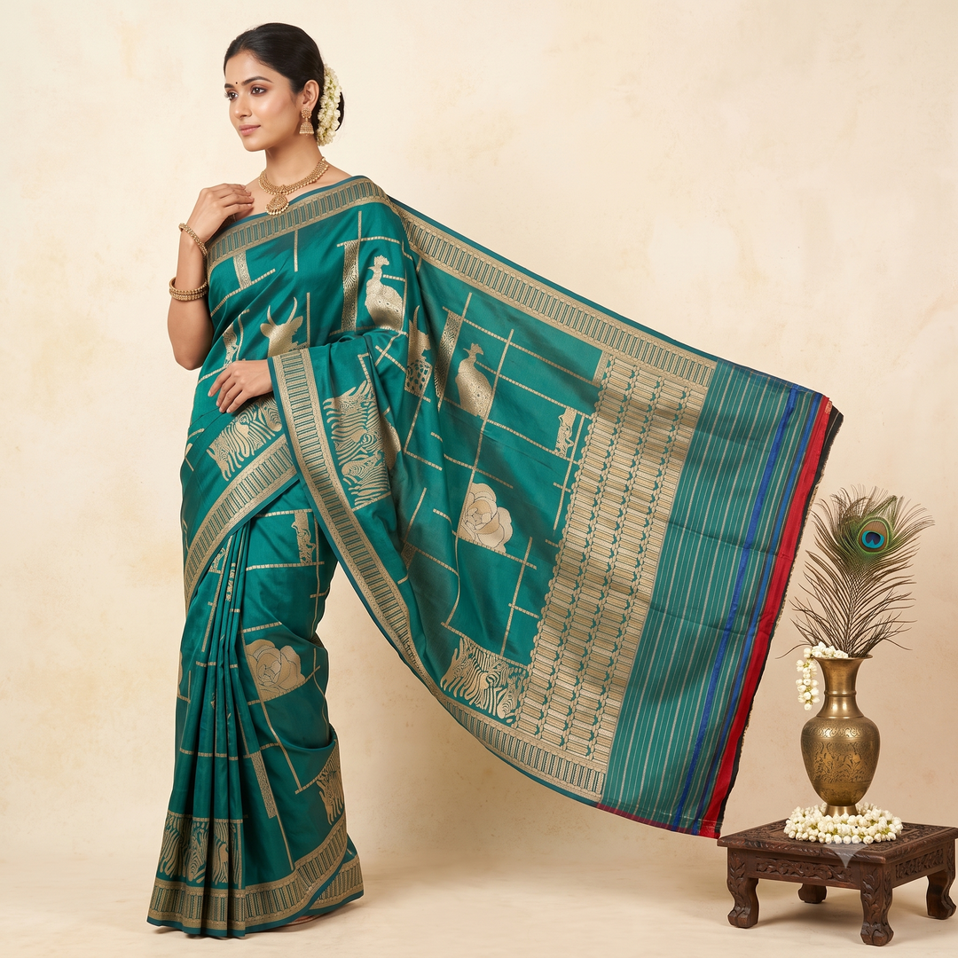 KUBERAN RAMA GREEN PURE BANARASI HANDLOOM SAREE
