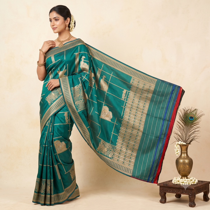 KUBERAN RAMA GREEN PURE BANARASI HANDLOOM SAREE