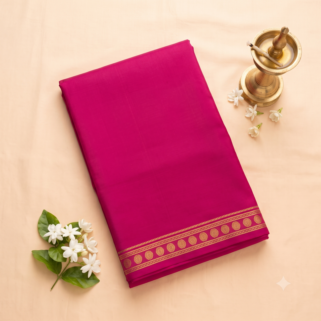 KUBERAN DARK PINK MYSORE SILK CREPE SAREE