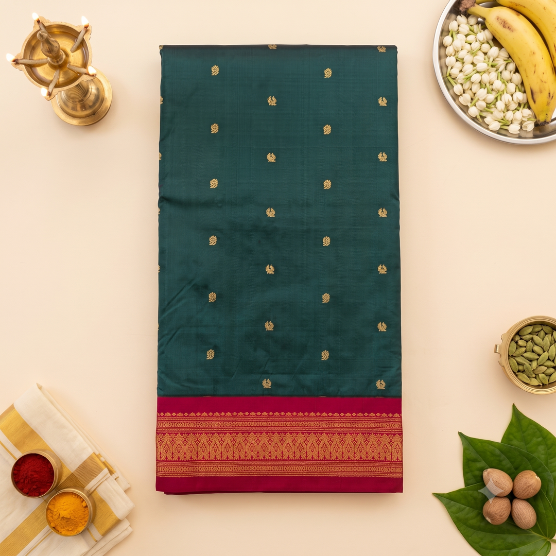 Kuberan Rama Green with Pink 9-Yard Pure Silk Saree