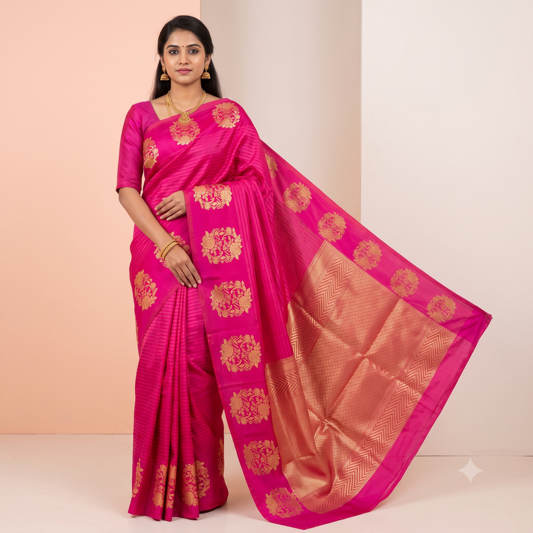 KUBERAN DARK PINK PURE BANARASI SAREE