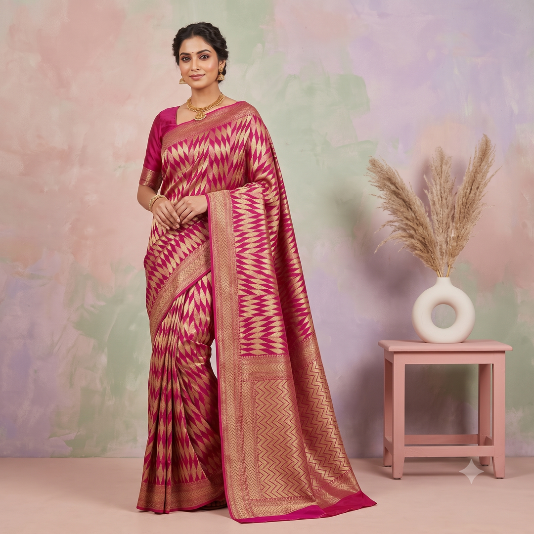 KUBERAN PINK BANARAS GEORGETTE SAREE
