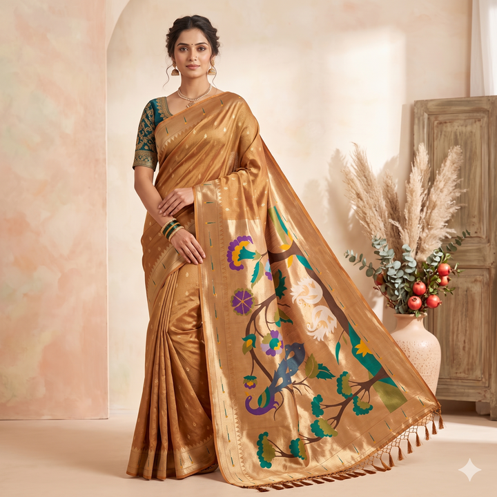 Kuberan Bronze Tissue Paithani Saree