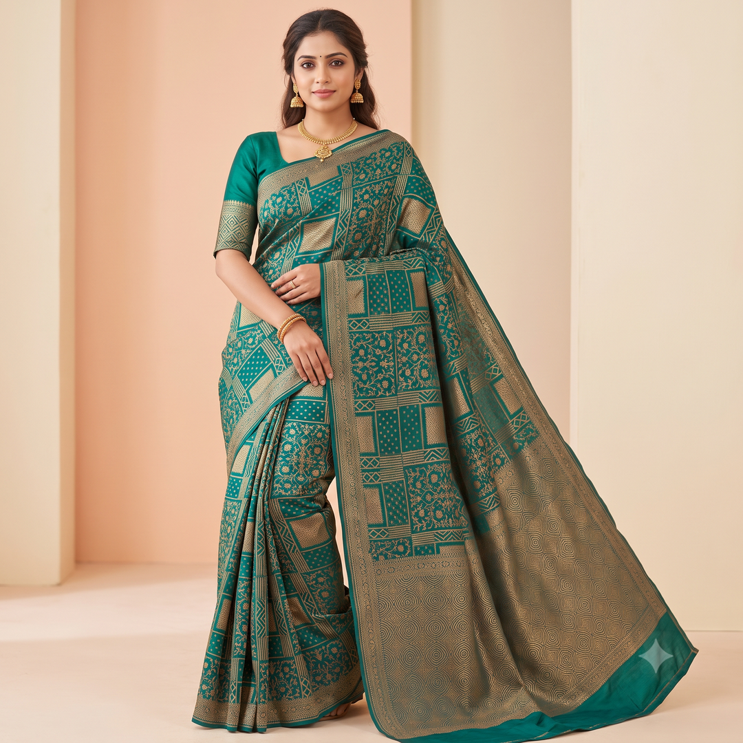 KUBERAN TURQUOISE PURE KHADDI GEORGETTE  SAREE