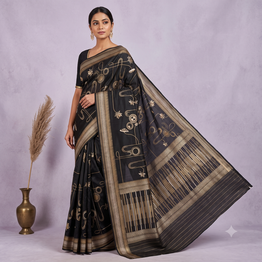 KUBERAN BLACK PURE BANARASI HANDLOOM SAREE