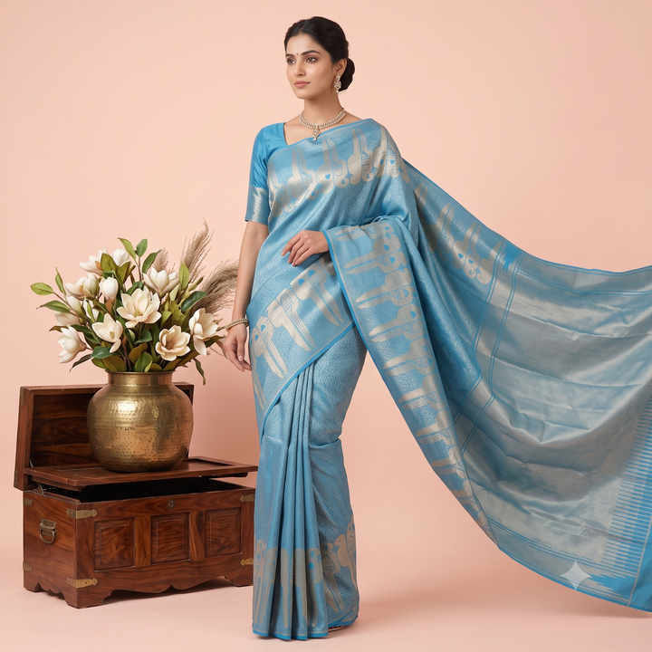 KUBERAN BLUE PURE SILK SAREE