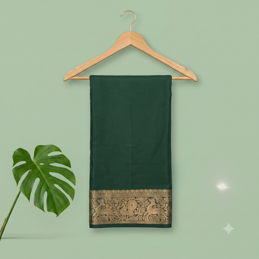 KUBERAN BOTTLE GREEN CHIFFON SAREE