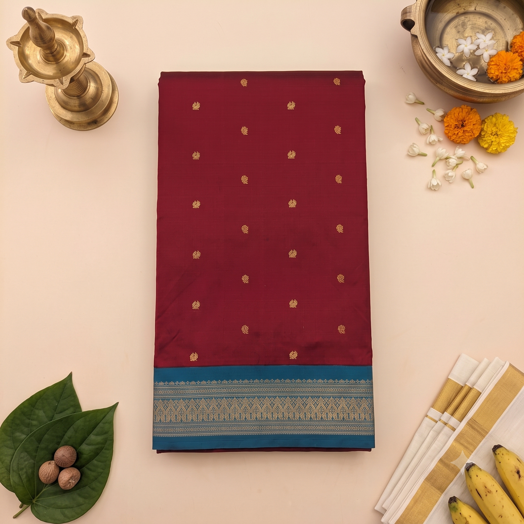 Kuberan Maroon & Blue 9-Yard Pure Silk Saree