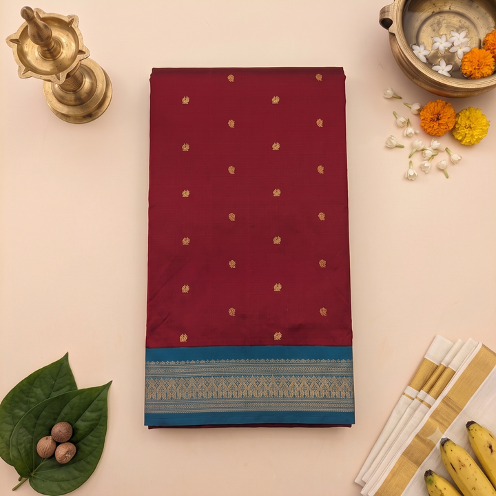 Kuberan Maroon & Blue 9-Yard Pure Silk Saree