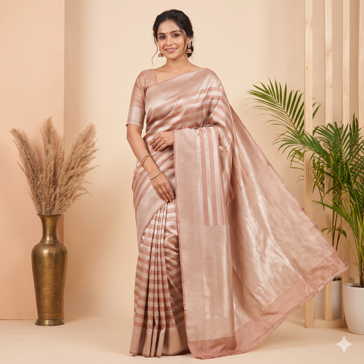 Kuberan Pale Peach Pure Banarasi Silk Saree