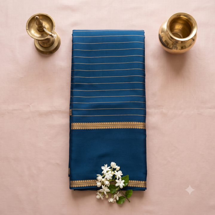 KUBERAN TURQUOISE BLUE MYSORE SILK CREPE SAREE