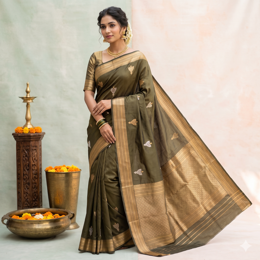 Kuberan Green Pure Banarasi Silk Saree