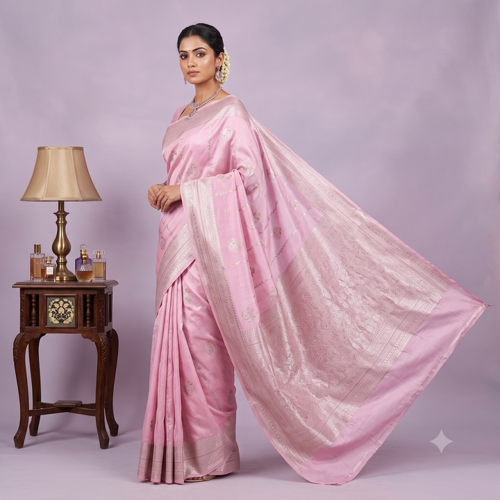 KUBERAN BABY PINK PURE TUSSAR SILK SAREE