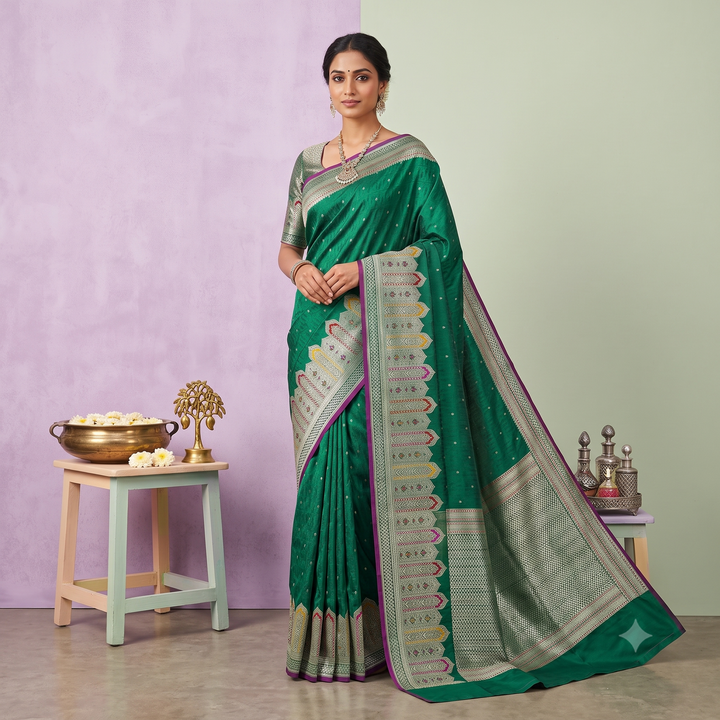 KUBERAN DARK GREEN BANARASI SILK SAREE