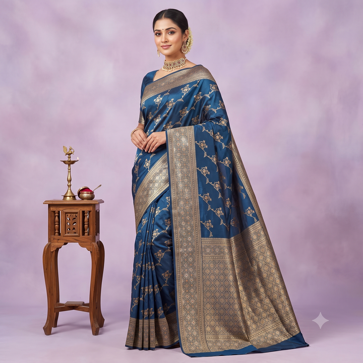 KUBERAN BLUE PURE TUSSAR SILK SAREE
