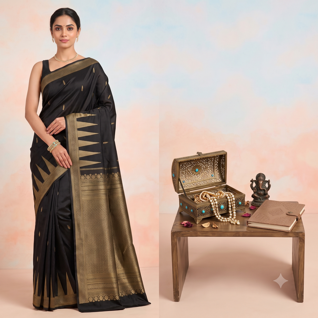 KUBERAN BLACK PURE SILK SAREE