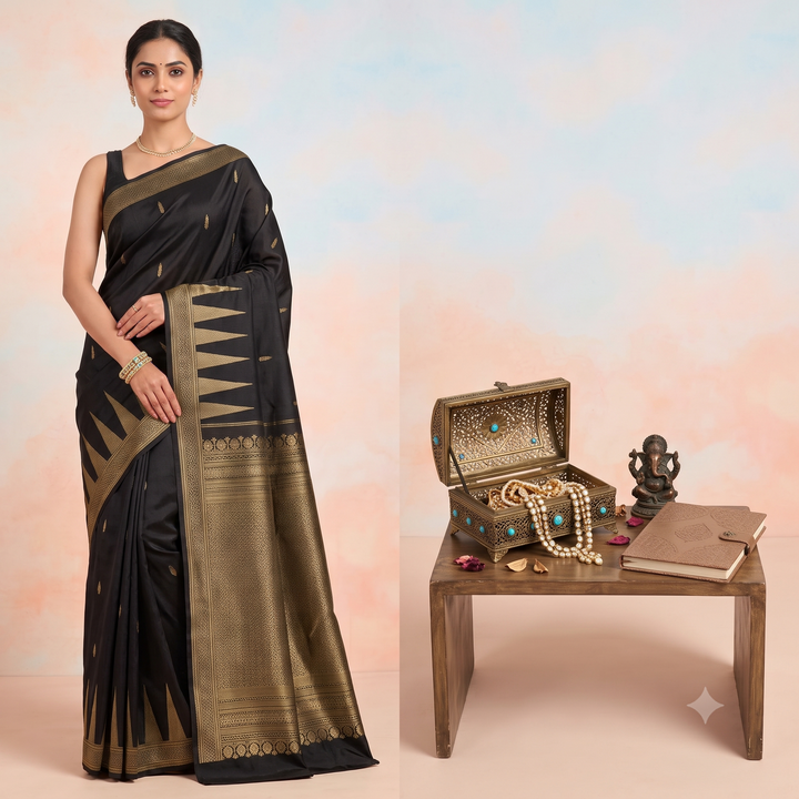 KUBERAN BLACK PURE SILK SAREE