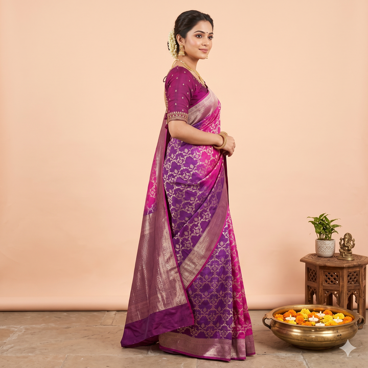 KUBERAN PURPLE WITH PINK KHADDI GEORGETTE SAREE