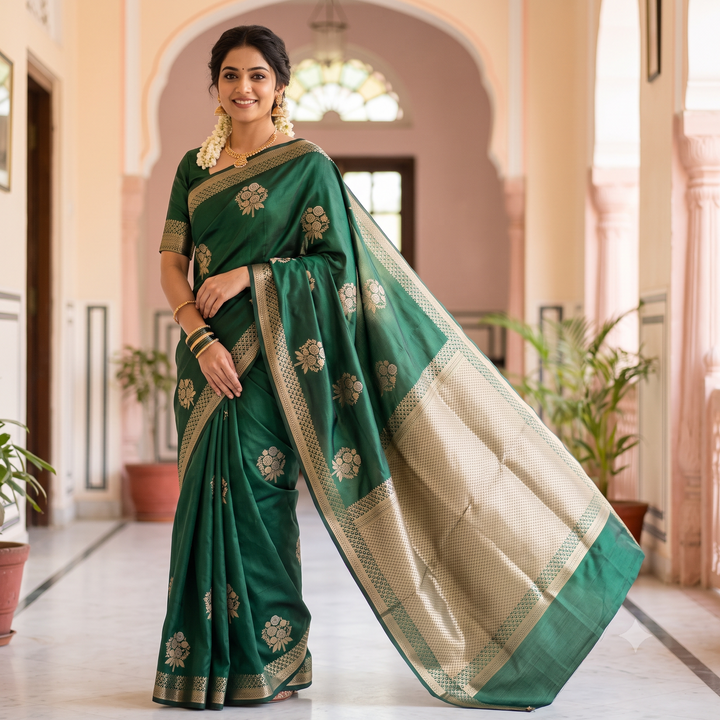 KUBERAN GREEN PURE BANARASI SAREE