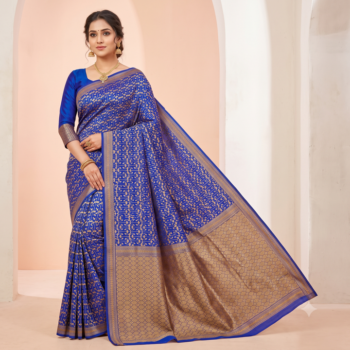 KUBERAN ROYAL BLUE PURE KHADDI GEORGETTE  SAREE