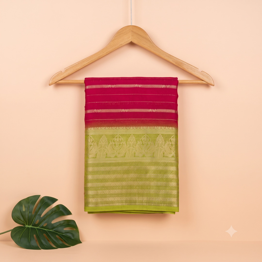 KUBERAN LIME GREEN & MAGENTA CHIFFON SAREE