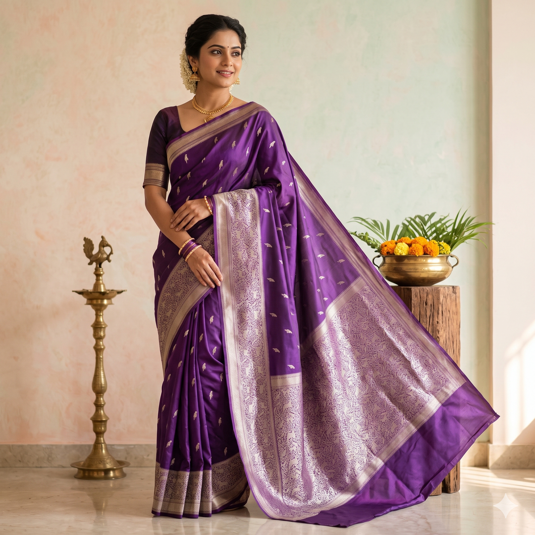 KUBERAN PURPLE SEMI BANARASI SILK SAREE