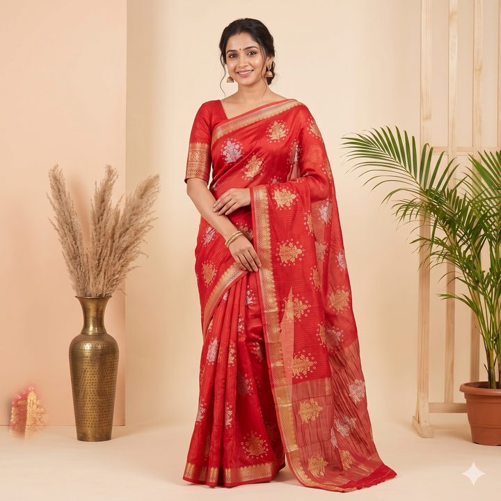 Kuberan Pink Chiffon Saree with Metallic Floral Butas