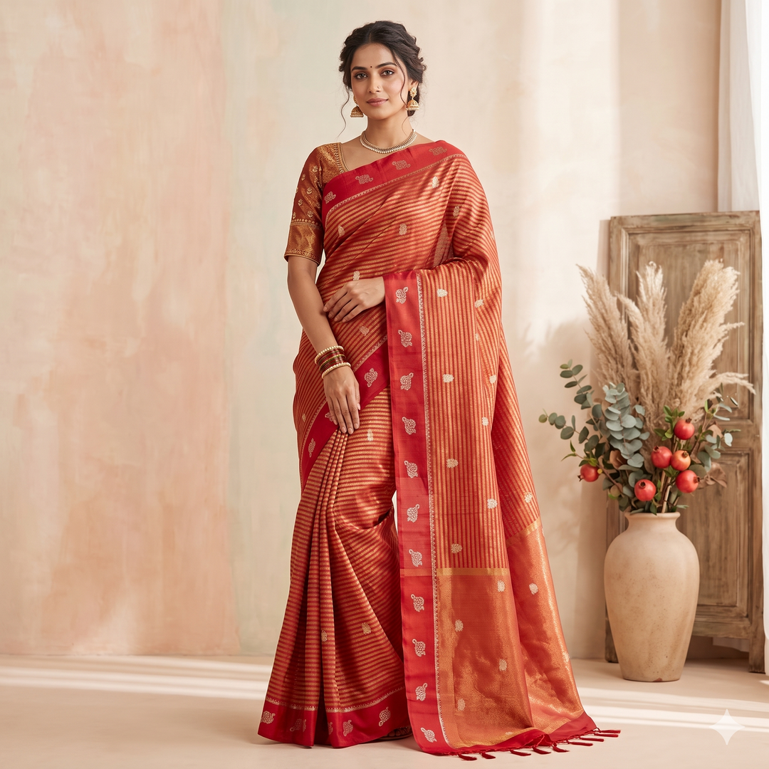 Kuberan Red Tissue Paithani Saree