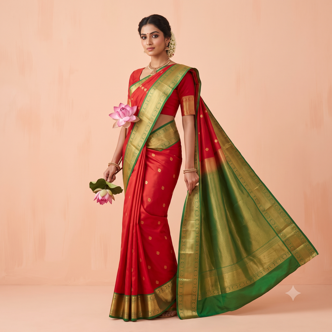 Kuberan red with green pure silk Saree