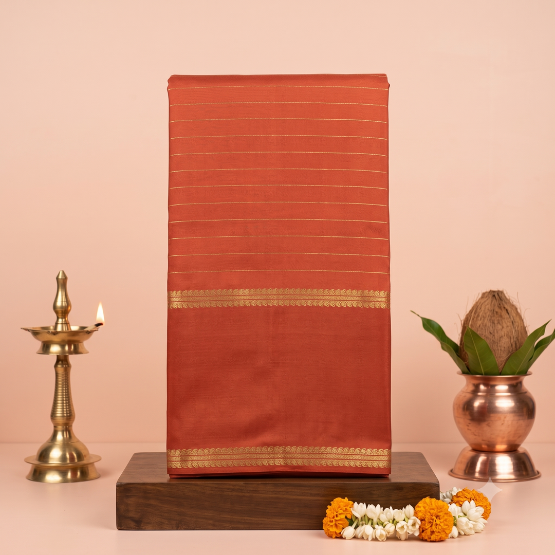 KUBERAN RUST ORANGE MYSORE SILK CREPE SAREE