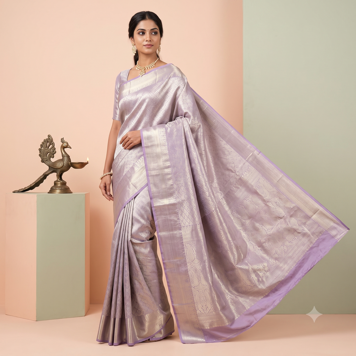 KUBERAN LAVENDER BROCADE TISSUE PURE SILK SAREE