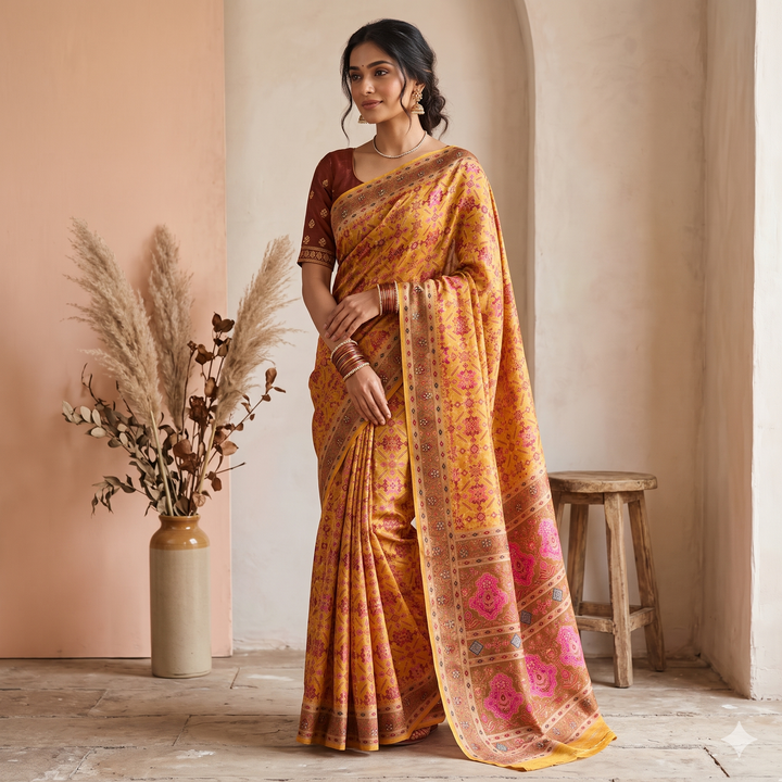 KUBERAN YELLOW RAW SILK SAREE