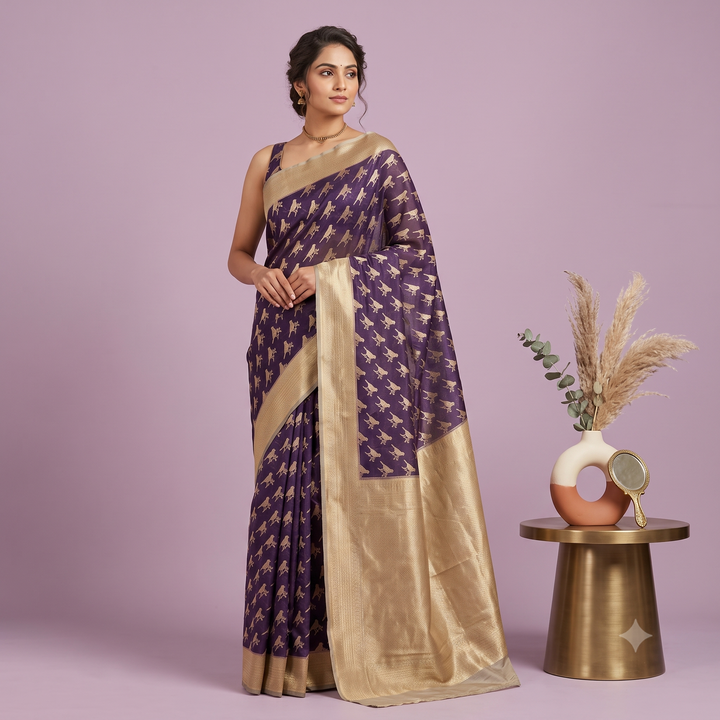 KUBERAN PURPLE WITH BEIGE PURE TUSSAR SILK SAREE