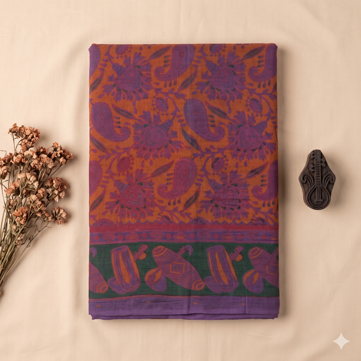 KUBERAN YELLOW WITH PURPLE COTTON DANCE SAREE