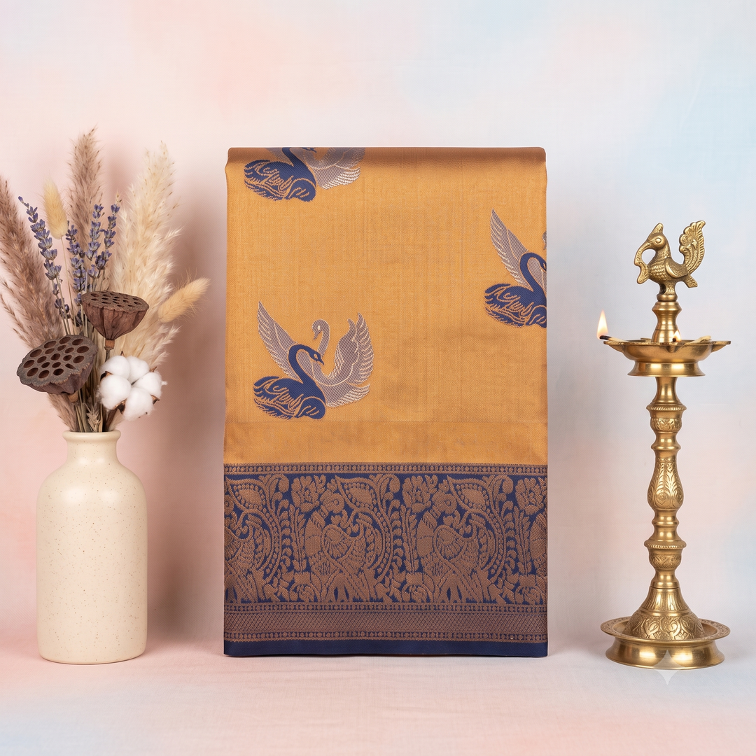 KUBERAN MUSTARD YELLOW  RAW SILK SAREE