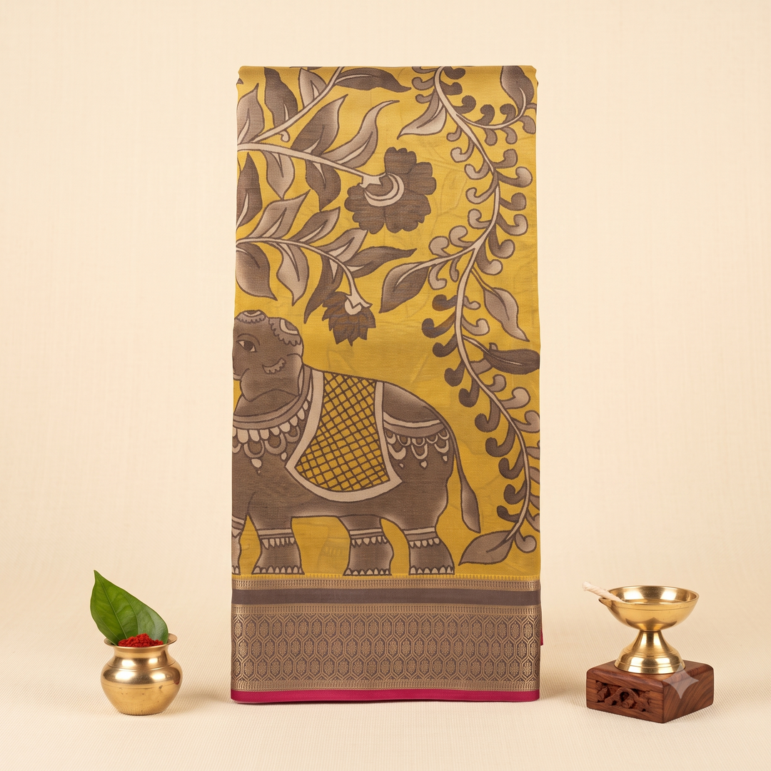 KUBERAN YELLOW TISSUE MYSORE SILK CREPE SAREE