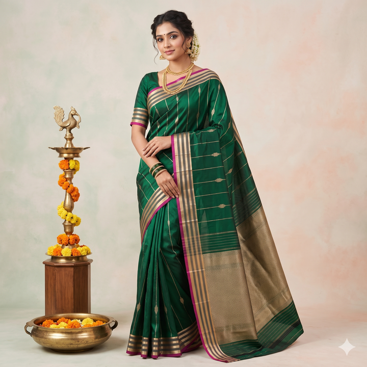 Kuberan green Pure Banarasi Silk Saree