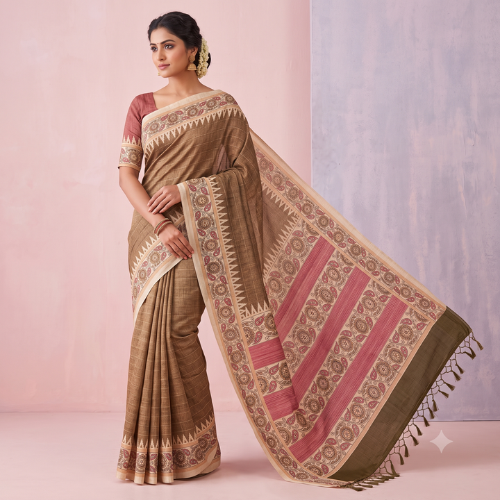 KUBERAN BROWN RAW SILK SAREE