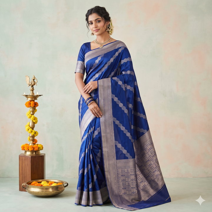 Kuberan NAVY BLUE Pure Banarasi Silk Saree