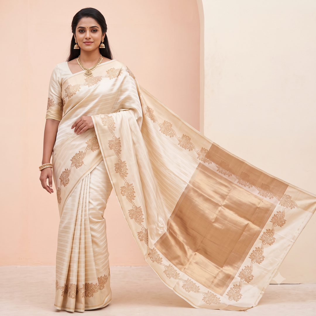 KUBERAN WHITE PURE BANARASI SAREE