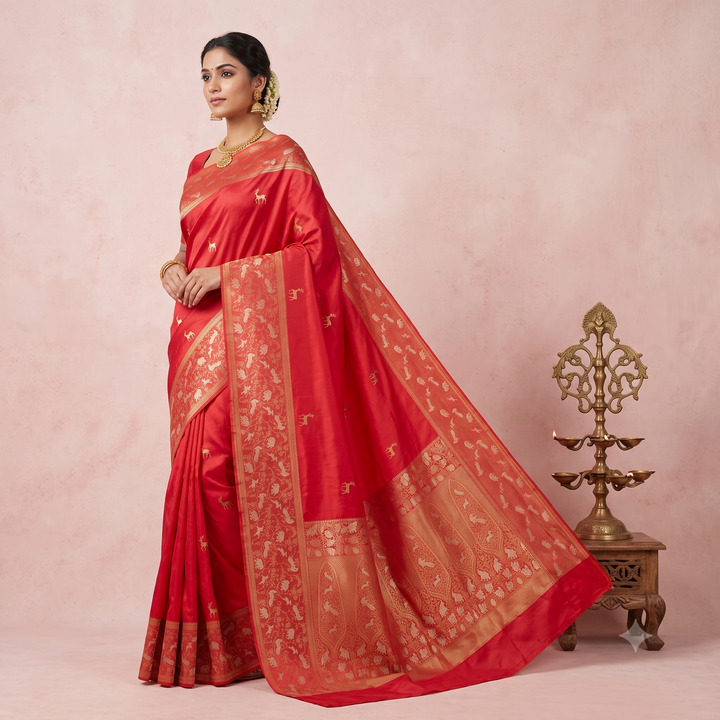 KUBERAN RED PURE BANARASI HANDLOOM SAREE