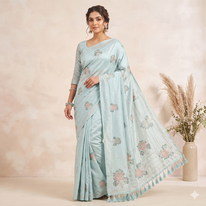 KUBERAN BLUE RAW SILK SAREE