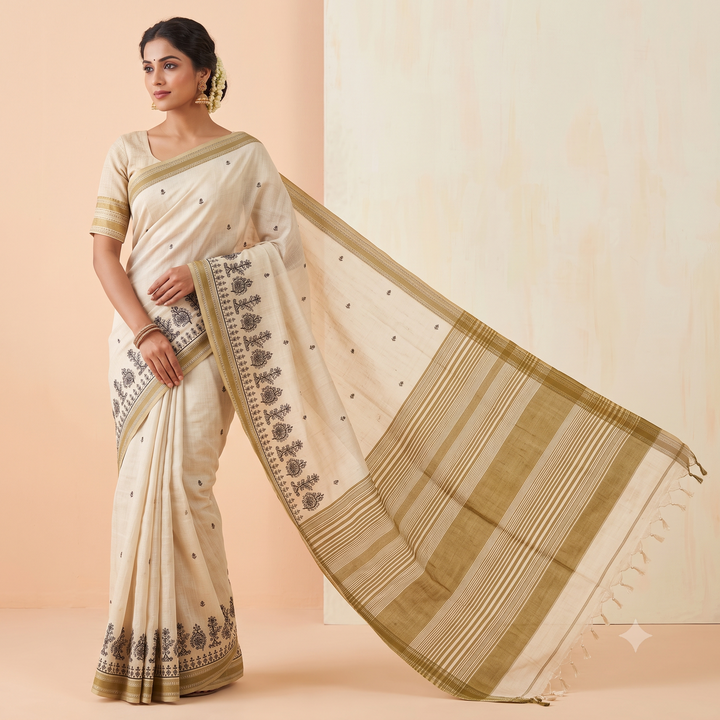 KUBERAN OFF WHITE RAW SILK SAREE
