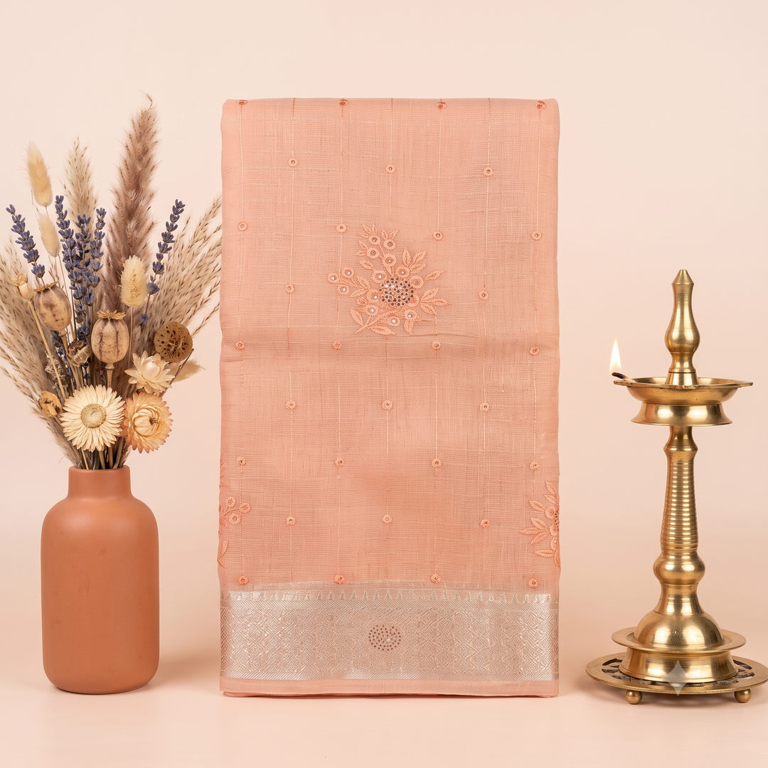 KUBERAN PEACH RAW SILK SAREE